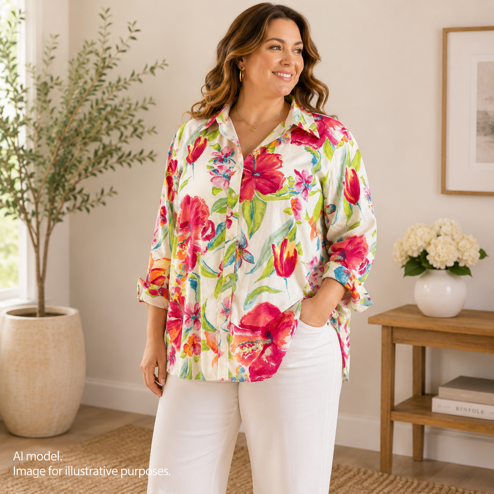Ralph Lauren Shirt Womens 2X Vibrant Floral All Cotton Split Cuff Shacket LRL
